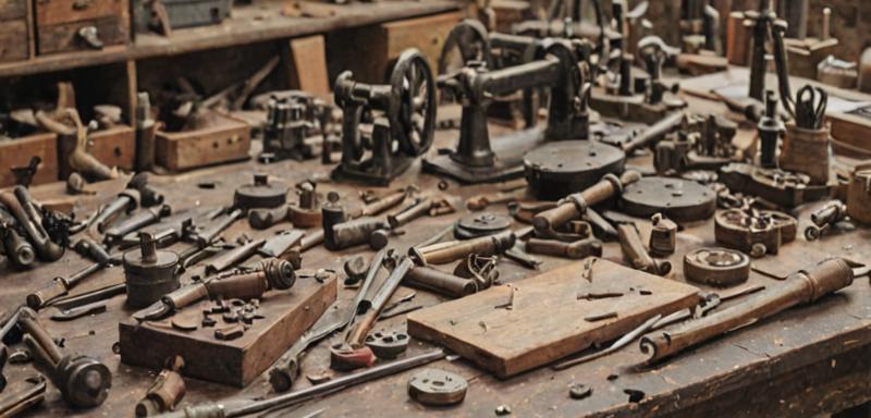 Historic workshop with antique restoration tools